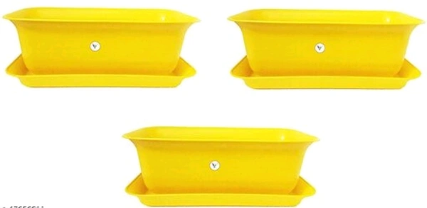 Attractive Flower Pots With Bottom Tray For Outdoor/Indoor Set of 3 Pieces - Free Size, Yellow, Plastic, set of 3 Pieces, Rectangalar